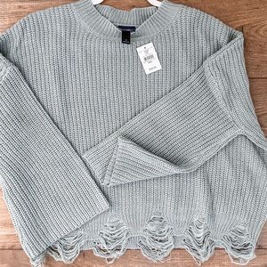DayTrip Dusty Blue Distressed Sweater